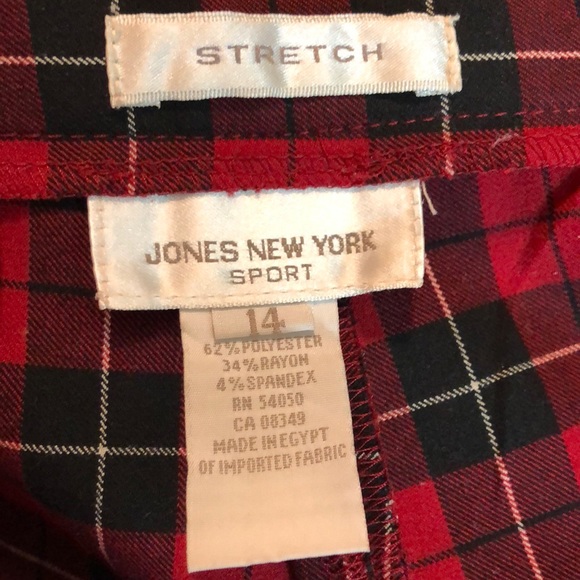 Vtg 90s JONES NY Size 14 Tartan Plaid Stretchy Flat Front HighWaist Snap-Close - Picture 11 of 16